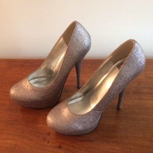 Iridescent Silver Glitter Dressy Spike Heels